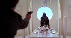 Darth Vader sets up dinner for Han Solo and gets shot at